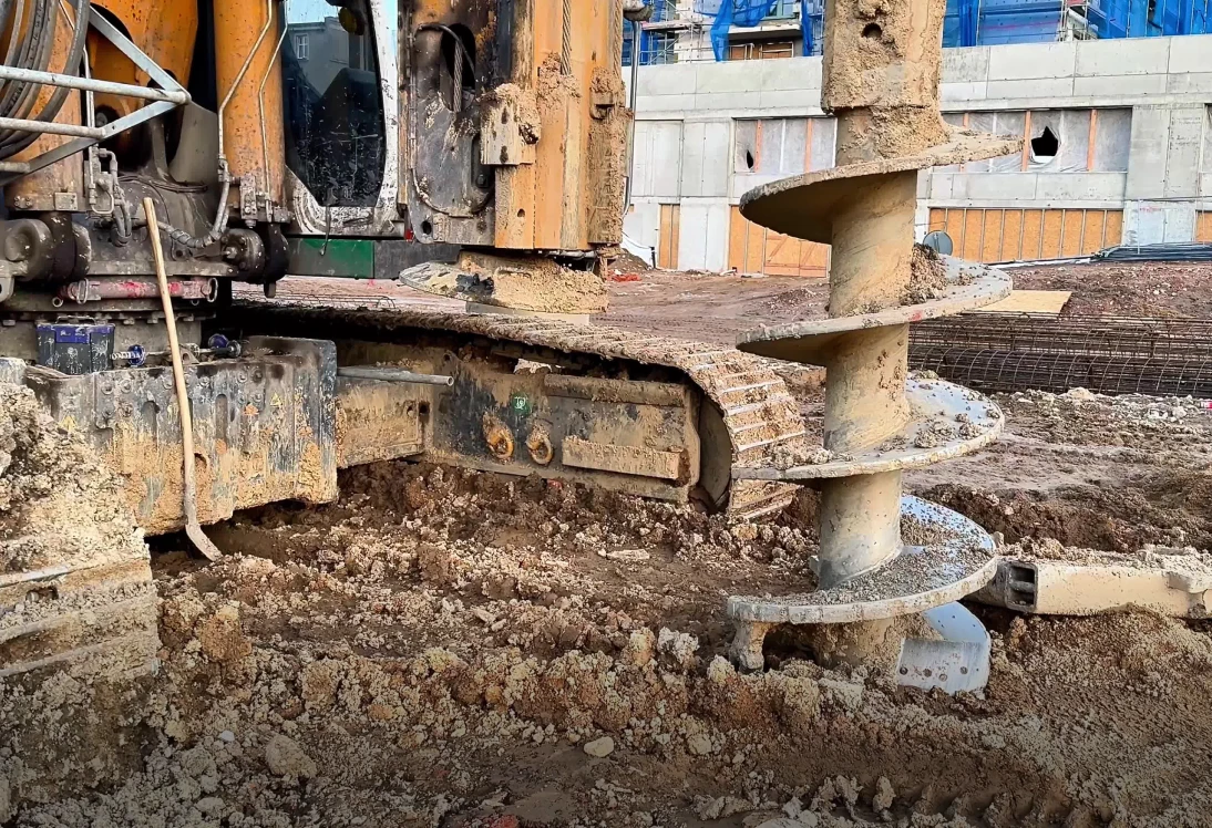Construction site with large drilling machine